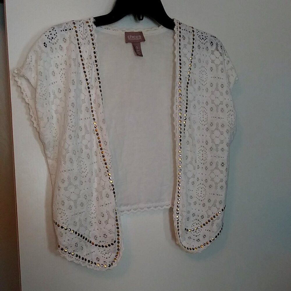 Chico's White Short Sleeve Cropped Naya Shrug  Size 0